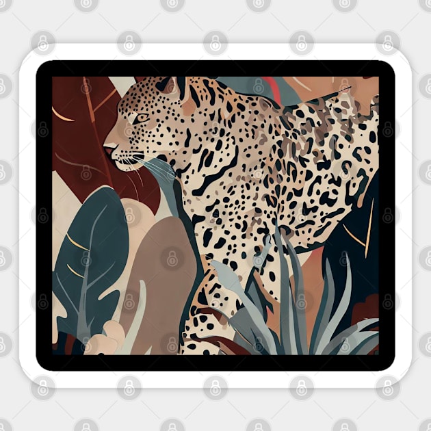 Beautiful leopard among the leaves Sticker by vk09design